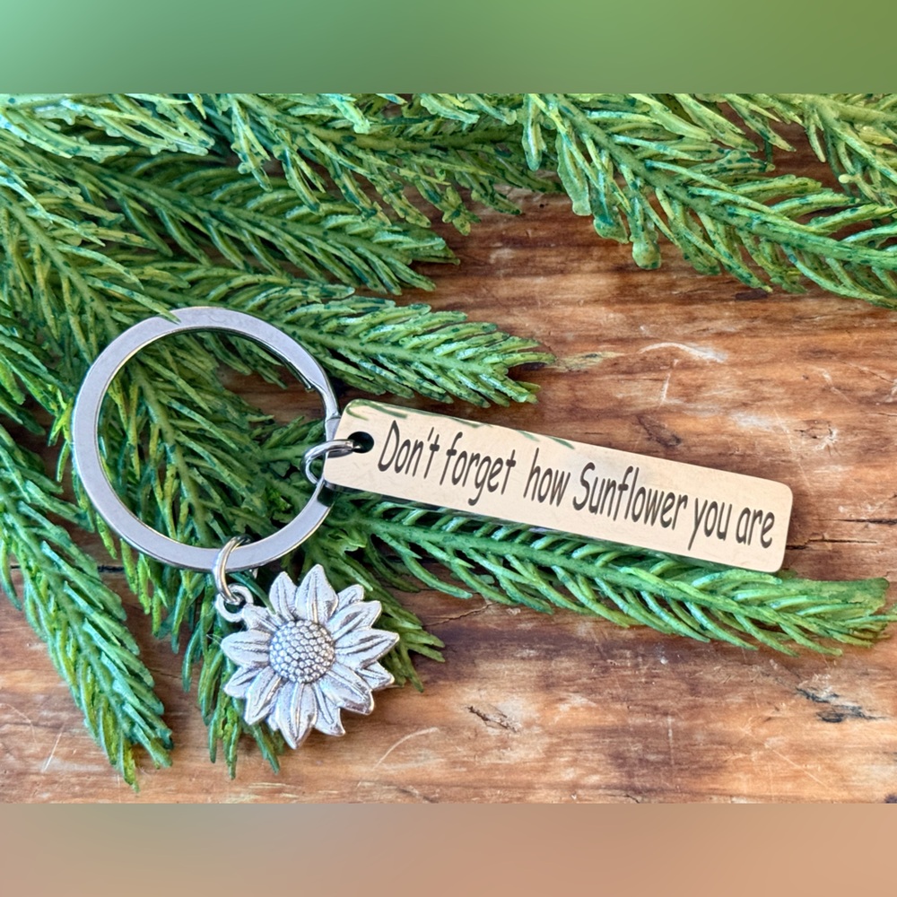 Sunflower Charm Keychain with Inspirational Message